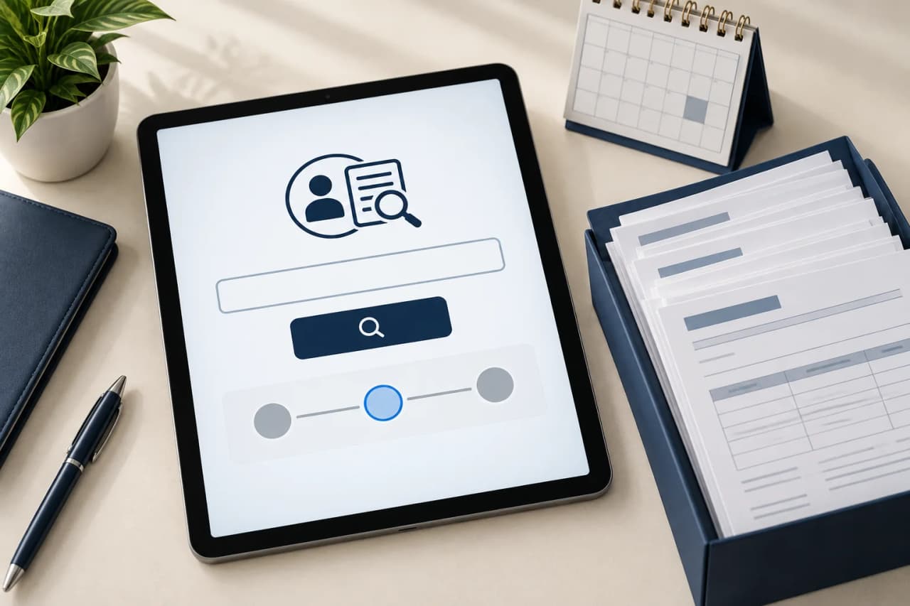 Income Tax Active Taxpayer List and Dated Status Review Income Tax ATL verification illustration with abstract taxpayer inquiry screen, filing records and desk calendar