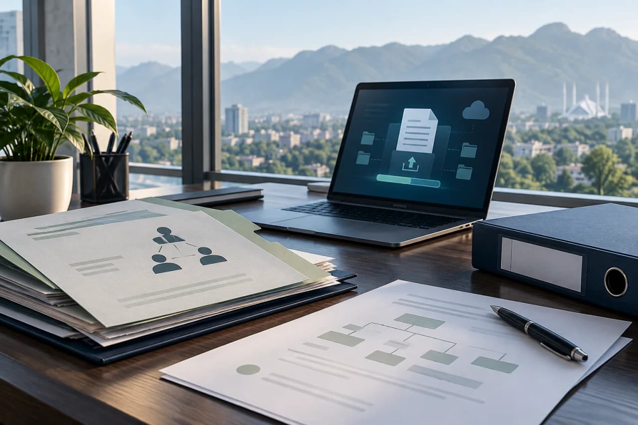 Islamabad Founder Planning and Company Incorporation Islamabad company incorporation illustration with founder records and digital filing workspace