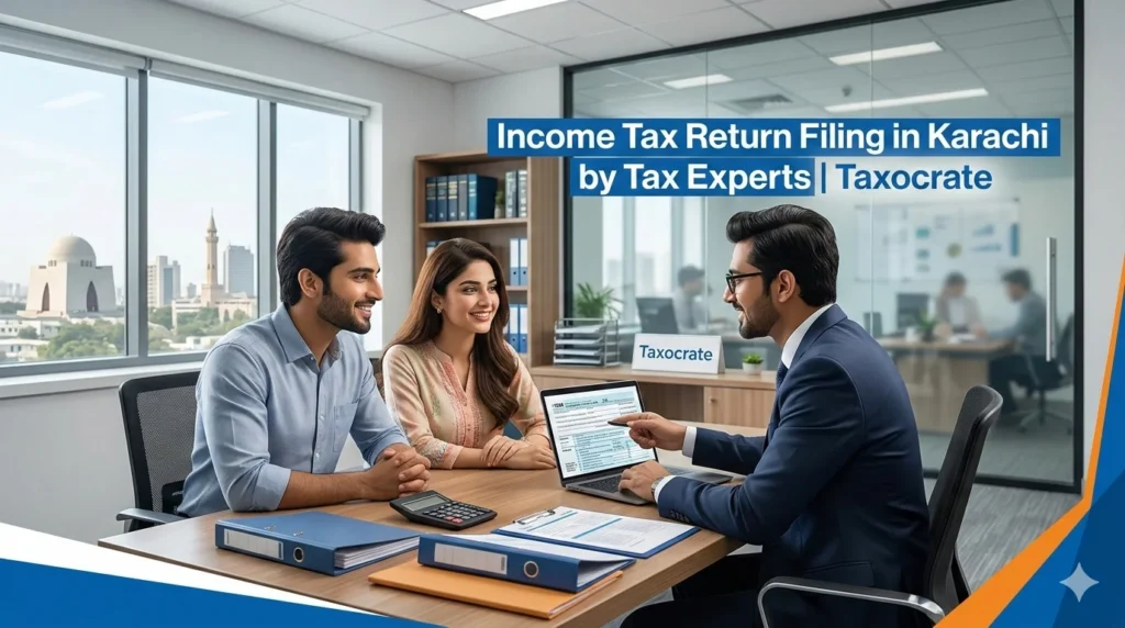 Income tax experts in Karachi advising client on FBR return filing
