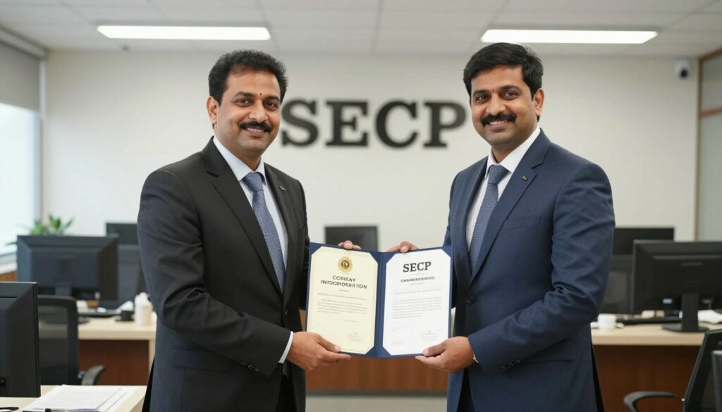 Business owner receiving company incorporation certificate