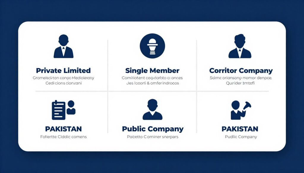 Diagram showing different company structure types for business registration in Pakistan