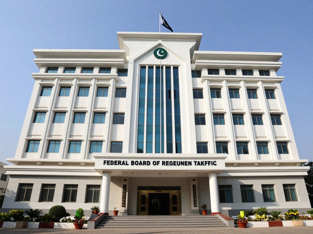FBR Regional Tax Office building in Karachi with Pakistani flag