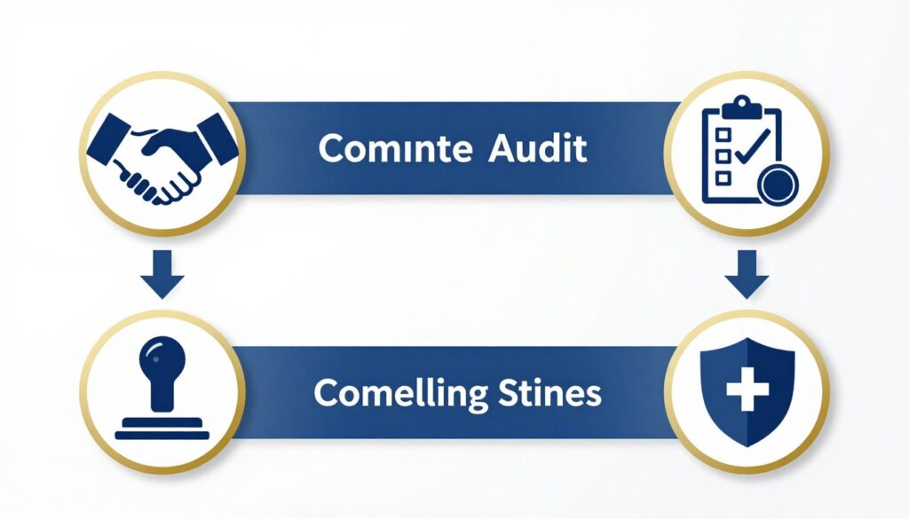 Four-step process diagram showing consultation, documentation audit, legal filing, and post-filing support stages
