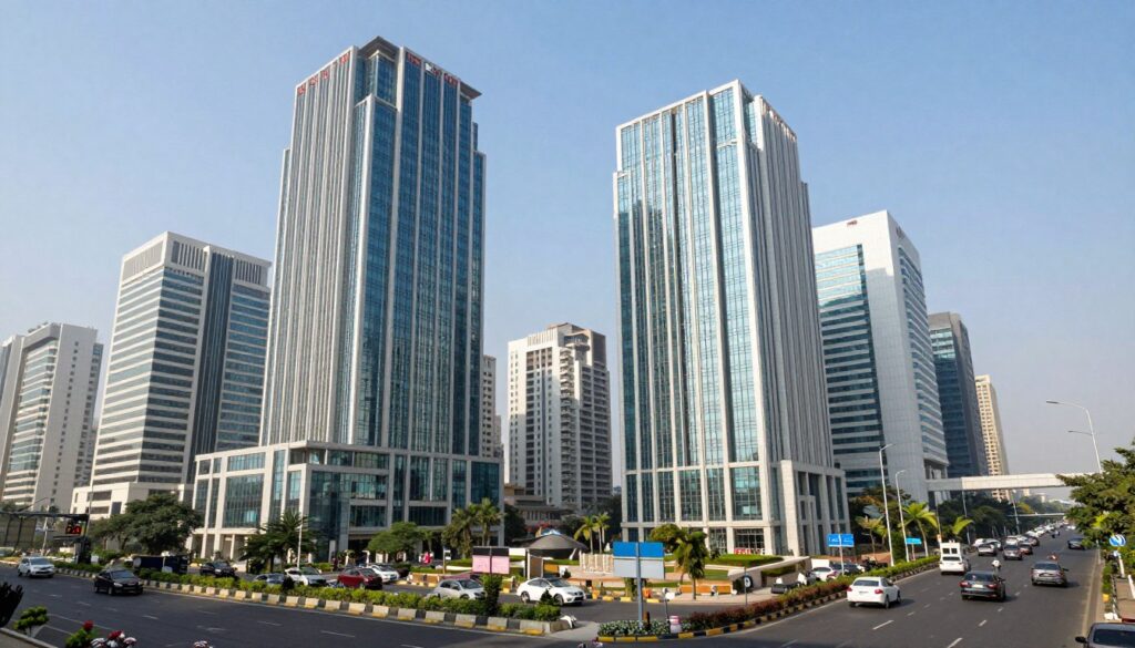 Lahore business district with modern commercial buildings