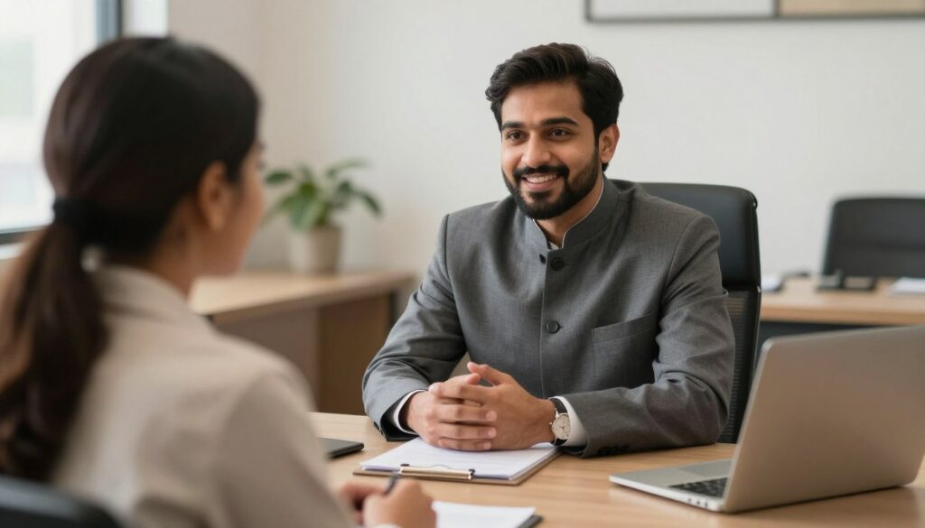 Lawyer answering client questions in consultation meeting