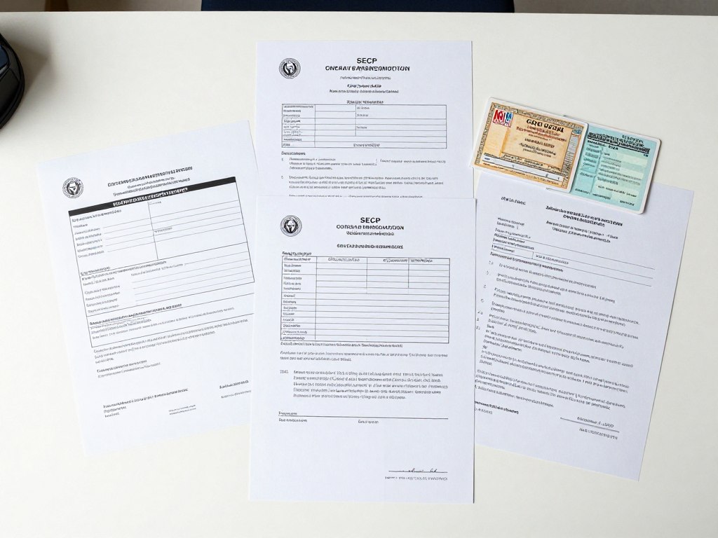 Required documents and forms spread on desk for company registration in Karachi