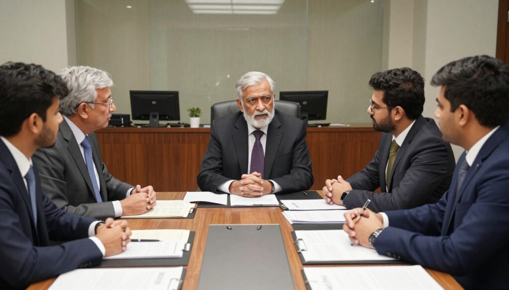 Senior trademark lawyers consulting with business clients in Karachi