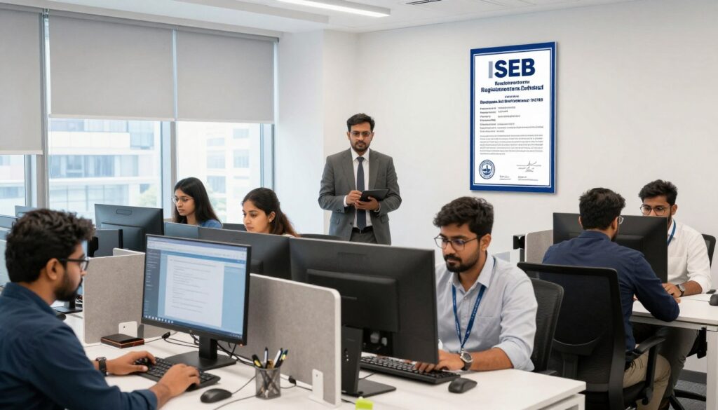 Software house team working in modern office space in Karachi with PSEB certificate displayed