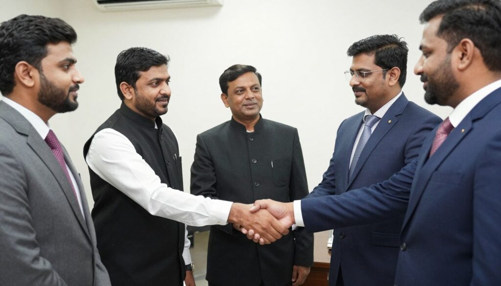 Successful business meeting celebrating legal victory